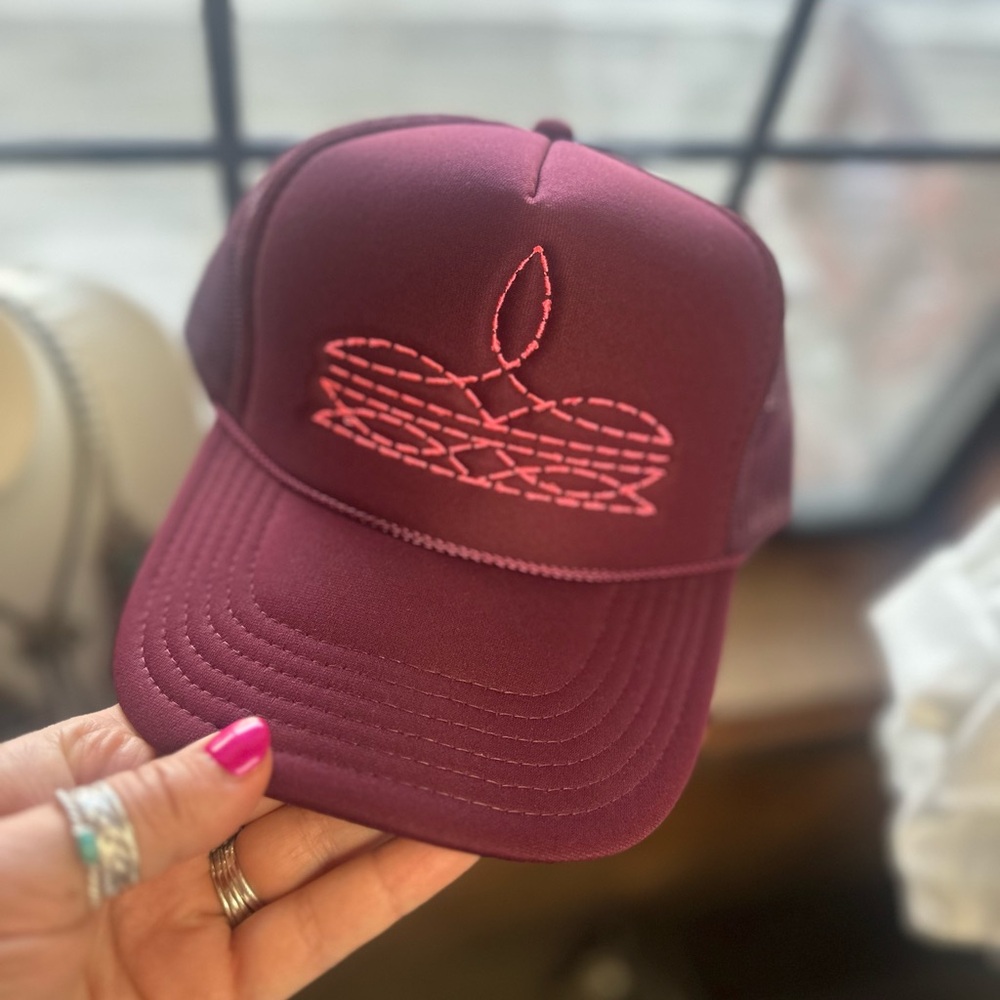 Burgundy Cap with Pink Embroidery